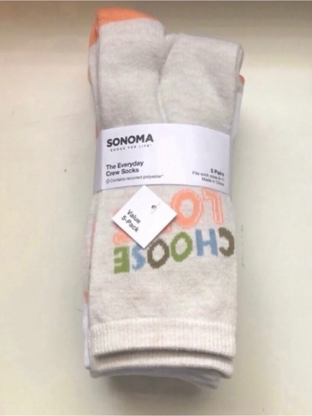 New Sonoma Socks Women's 5 Pair Choose Love Pastel Pattern Casual Active Crew